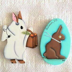 HAND PAINTED WOOD RABBIT GHOST MAGNET